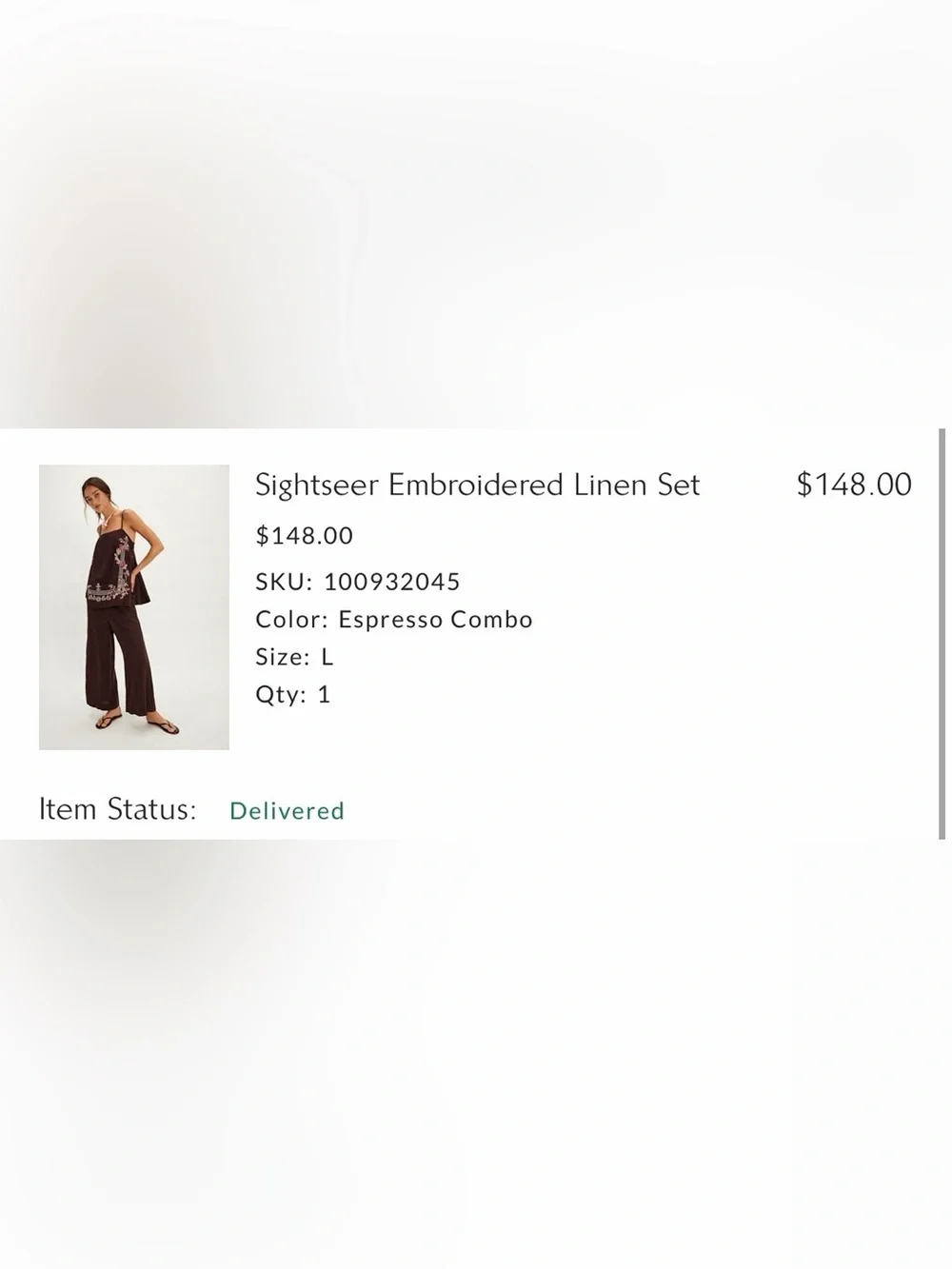 Free People sightseer embroidered linen set, large, espresso combo